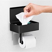 Day Moon™ Matte Black Toilet Paper Holder with Shelf, Wipe Holder for Bathroom Flushable Wipes Dispenser Toilet Paper and Wipes Holder Toilet Paper Holder with Storage, Toilet Paper Holder Wall Mount