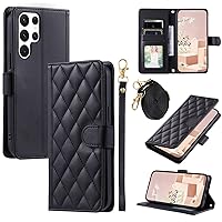 Cellphone Flip Case Compatible with Samsung Galaxy S24 Plus Wallet case with Credit Card Holder,Soft PU Leather Magnetic Wrist Shoulder Strap, Flip Folio Book PU Leather Phone case Shockproof Cover Wo