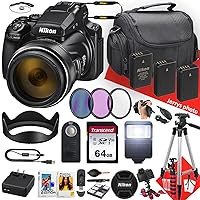 Nikon COOLPIX P1000 Digital Camera with NIKKOR 24-3000mm Lens + 64GB Memory + 2PC Extra Battery + Remote Control + Filters + Slave Flash + Tripod + More (29pc Bundle)