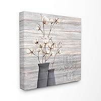 Stupell Industries Grey Sweet Home Cotton Flowers in Vase Canvas Wall Art, 17 x 17, Multi-Color