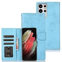 Wallet Case for Samsung Galaxy S21 Ultra, Magnetic Detachable PU Leather Flip Wallet Case for Samsung Galaxy S21 Ultra[Card Slot][Wrist Strap],Light Blue