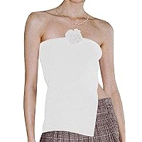 Lauweion Women's Strapless Knit Bandeau Tube Top Asymmetrical Slit Hem Solid Slim Fitted Y2K Sexy Going Out Tank Bustier