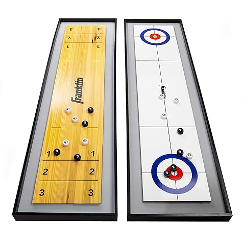 2-in-1 Shuffleboard Table and Curling Set - Portable Tabletop Set Includes 8 Rolling Mini Pucks - 45"