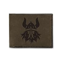 Men's Viking Head -4 Handmade Natural Genuine Pull-up Leather Wallet MHLT_03