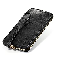 IJUN Full Grain Leather Long Wallet Genuine Leather Zipper Wristlet Wallet Vintage Tanned Cowhide