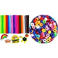 200 Multi-Color Pipe Cleaners+1000 Multi-Color Pony Beads Bundle, Pony Beads, Pipe Cleaners, Arts and Crafts, Jewelry Making.