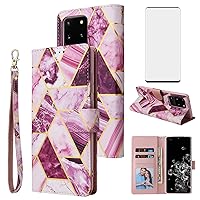 Asuwish Compatible with Samsung Galaxy S20 Ultra Glaxay S20ultra 5G Wallet Case and Tempered Glass Screen Protector Flip Card Holder Stand Cell Phone Cases for Gaxaly 20S S 20 A20 20ultra G5 Purple