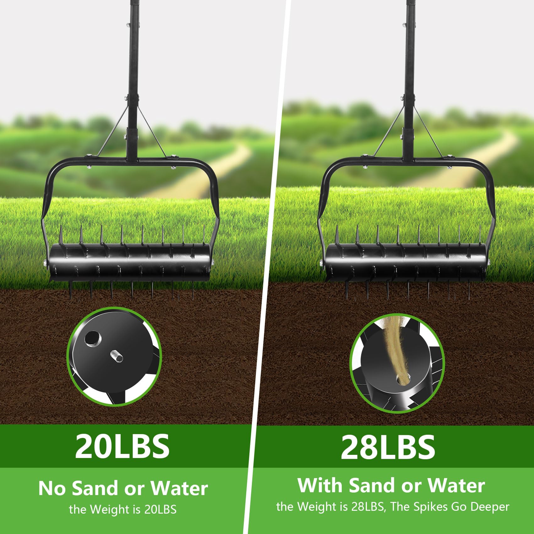 Seeutek 18 Inch Rolling Lawn Aerator, Upgraded Heavy Duty Aerator Lawn Soil Penetrator Spikes w/ 46in Handle, Manual Aerator Lawn Tool for Garden Yard