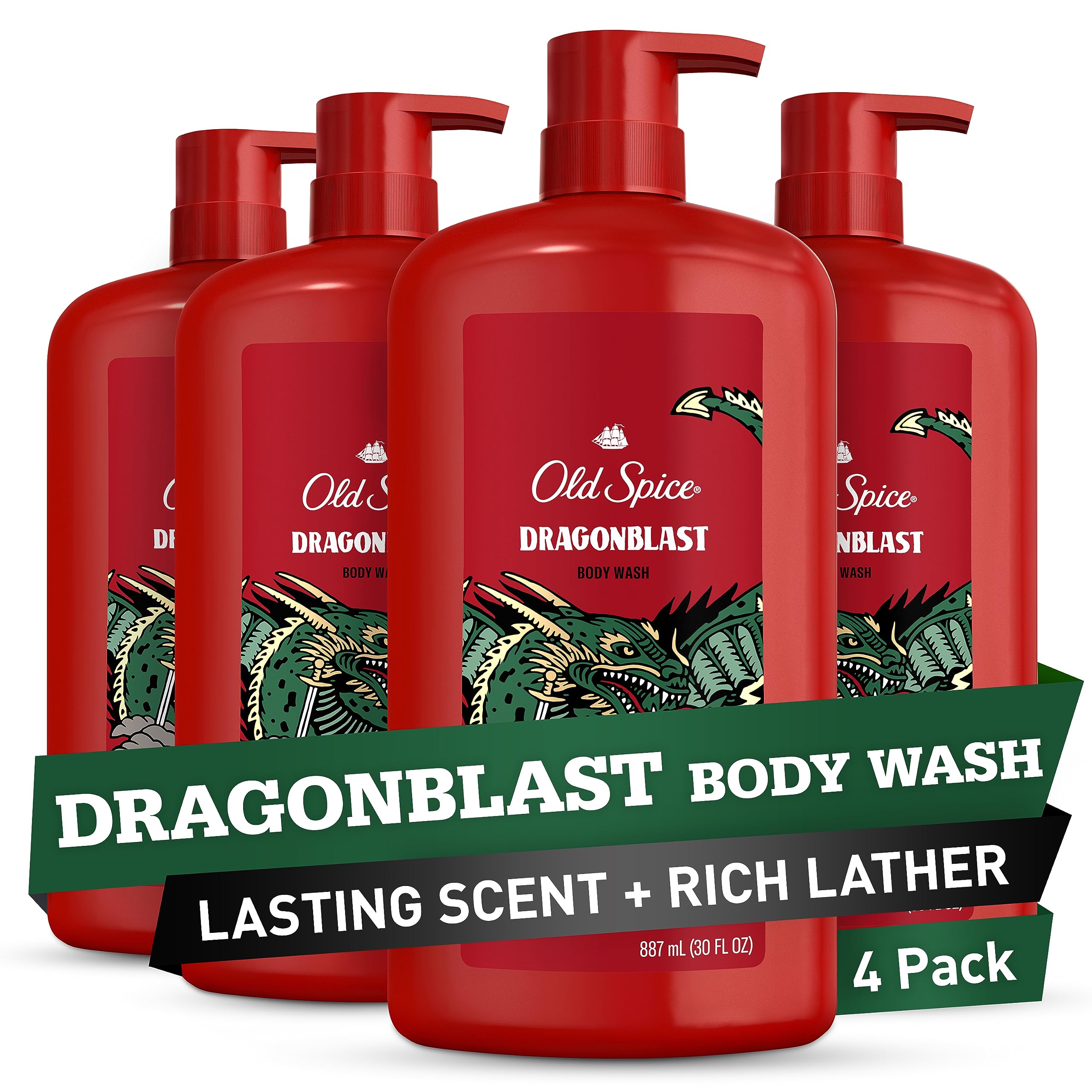 Old Spice Body Wash for Men, Dragonblast, Long Lasting Lather, 30 fl oz (Pack of 4)