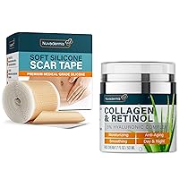Collagen & Retinol Cream & Silicone Scar Tape - Anti Aging Effect - Day&Night Wrinkle Repair - Natural Skincare for Women & Men - C-Section, Keloid Treatment - Post Surgery Supplies - Made in USA -10%