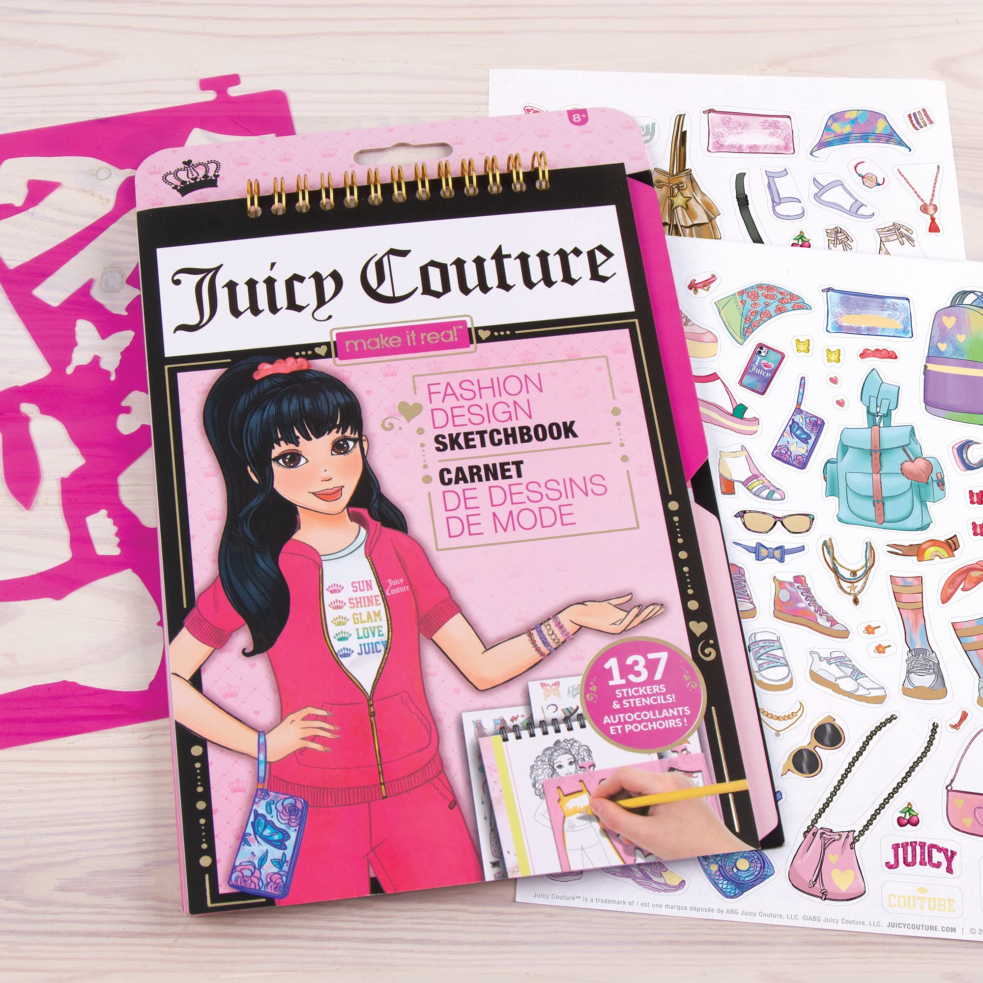 Make It Real Juicy Couture: Fashion Design Sketchbook, Includes 137 Stickers & Stencils, Draw Sketch & Create, Fashion Coloring Book, Tweens & Girls, Kids Ages 6+