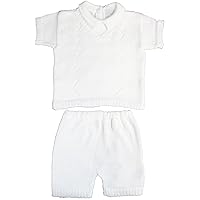White Sweater Shorts Set 100% Cotton Baby Boy's Infant Christening Baptism