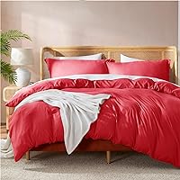 Red Duvet Cover Full Size - Soft Double Brushed Full Size Duvet Cover Set, 3 Piece, with Button Closure, 1 Duvet Cover 80x90 inches and 2 Pillow Shams