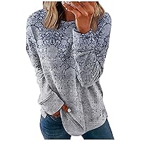 Long Sleeve Shirts For Women Dressy Casual Crewneck Oversized Sweatshirt Vintage Patchwork Tops Trendy Clothes