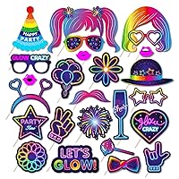 25pcs Glow Photo Booth Props with Stick Let's Glow Party Supplies Neon Party Decoration Fluorescent Party Supplies Disco Black Light Party Supplies