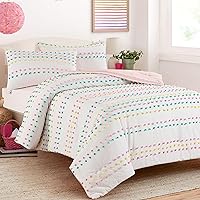 HOMBYS Tufted Pom Poms Bedding Comforter Set for Girls, 3 Piece White Pink Boho Jacquard Kids Comforter Set for All Season，Full/Queen Size