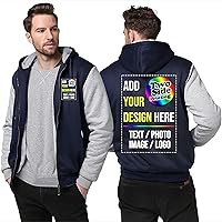 Custom Fleece Hoodie Jacket 2 Side Front Back Print Design Your Own Flannel Thick Winter Warm Thermal Zip up