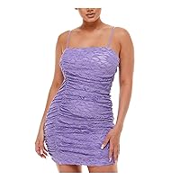 Womens Stretch Lace Ruched Adjustable Straps Straight Neck Spaghetti Strap Short Party Body Con Dress