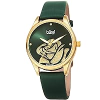 Burgi Women's Diamond Accented Flower Watch - Rose Cut-Out Dial with Glitter Powder with 4 Diamond Hour Markers On Satin Leather Strap Watch - BUR189