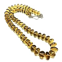 JEWELZ 24 inch Long rondelle Shape Smooth Cut Natural Citrine 9-11 mm Beads Necklace with 925 Sterling Silver Clasp for Women, Girls Unisex