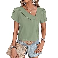 DJT Women's Blouses Dressy Casual Summer Tulip Short Sleeve Tops Streetwear Outfit Shirts