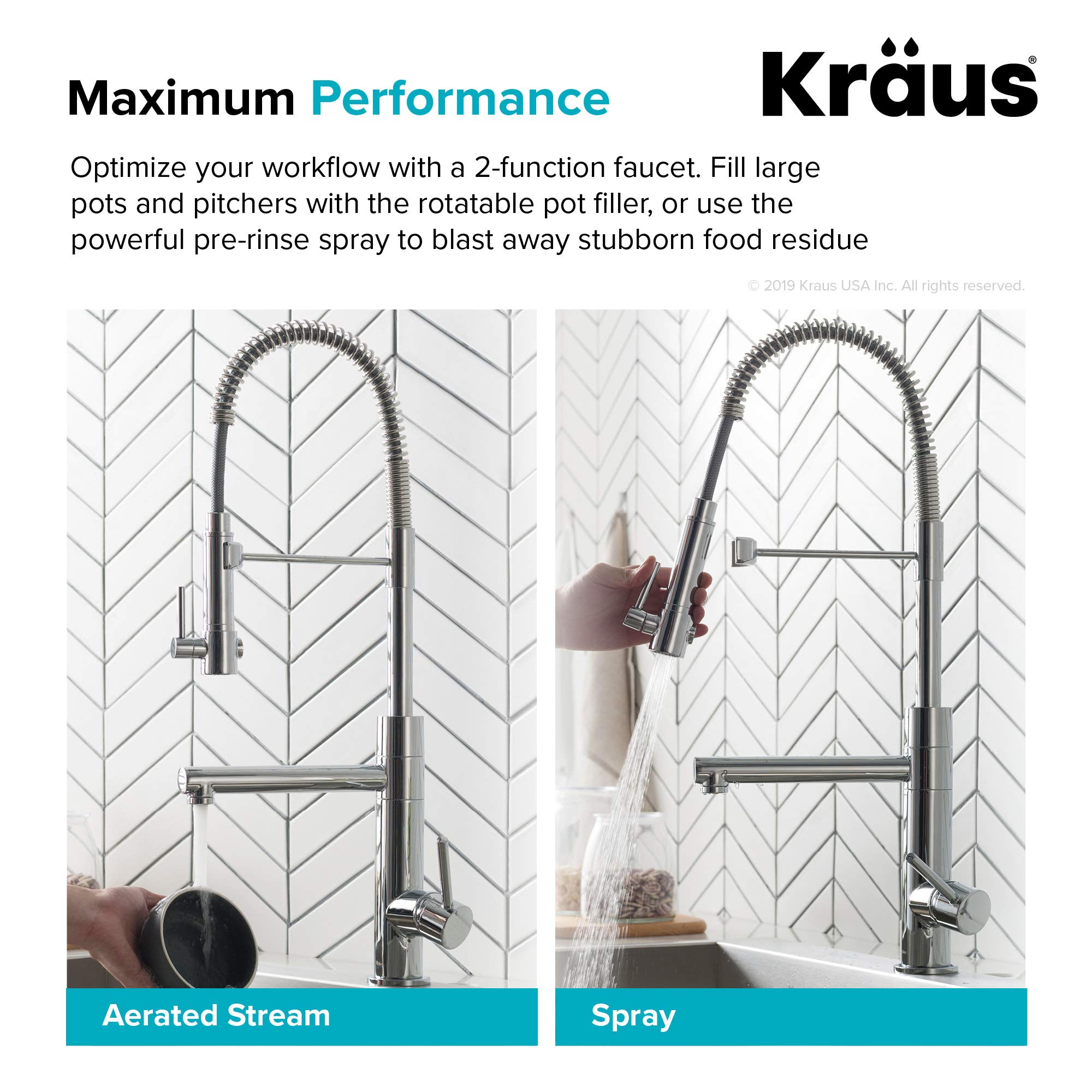 Kraus KPF-1603BG Artec Pro 2-Function Commercial Style Pre-Rinse Kitchen Faucet with Pull-Down Spring Spout and Pot Filler, 24.75 Inch, Brushed Gold