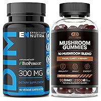 DIM Supplement 300mg & Mushroom Gummies 2500mg - Extra Strength DIM + Mushroom Complex for Estrogen Hormone Balance, Treatment of Acne & PCOS, Immune Support & Energy