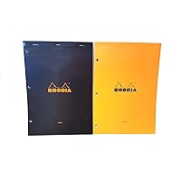 Rhodia Staplebound Black and Orange 8.25 X 11.75 Lined with Margin 3 Hole Punched Notepad, Pack of 2