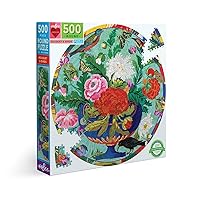 eeBoo: Piece and Love Bouquet and Birds 500 Piece Adult Round Jigsaw Puzzle, Jigsaw Puzzle for Adults and Families, Includes Glossy and Sturdy Pieces