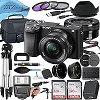Sony Alpha a6400 Mirrorless Digital Camera 24.2MP Sensor with 16-50mm Lens, 2 Pack SanDisk 128GB Memory Card, Case, Flash, and ZeeTech Accessory Bundle (Renewed)