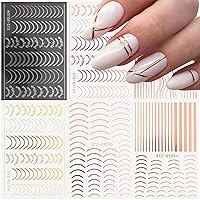 Line Nail Art Stickers Rose Gold Silver Metal Nail Sticker Nail Art Supplies 3D Metallic Curve Stripe Wave Lines Nail Decals French Nail Designs Accessories Striping Tape Wavy Nail Decoration 6 Sheets