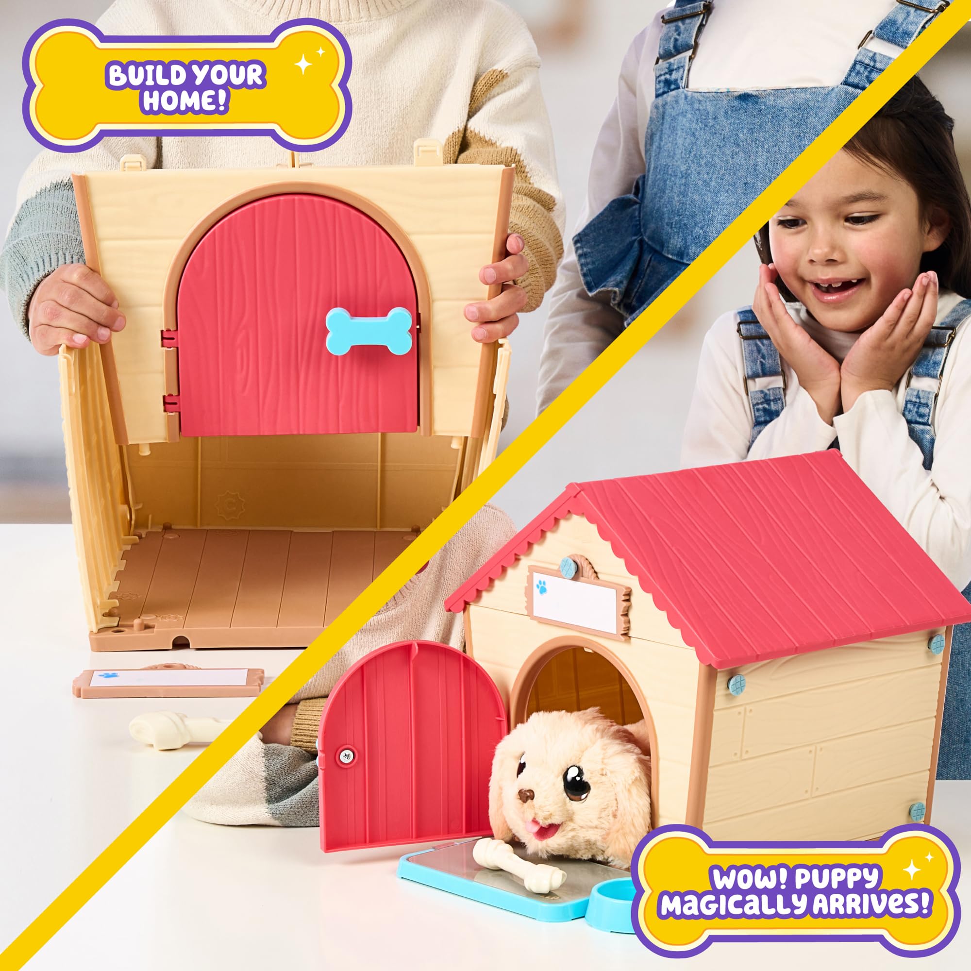 Little Live Pets - My Puppy's Home Interactive Plush Toy Puppy & Kennel. 25+ Sounds & Reactions. Make the Kennel, Name your Puppy and SURPRISE! Puppy appears! Easy Build DIY Kennel. Batteries Included