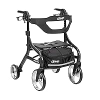 Drive Medical Nitro Sprint Foldable Rollator Walker with Seat, Petite Height Lightweight Rollator with Large Wheels, Folding Rollator, Short Rolling Walker for Seniors and Adults, Black