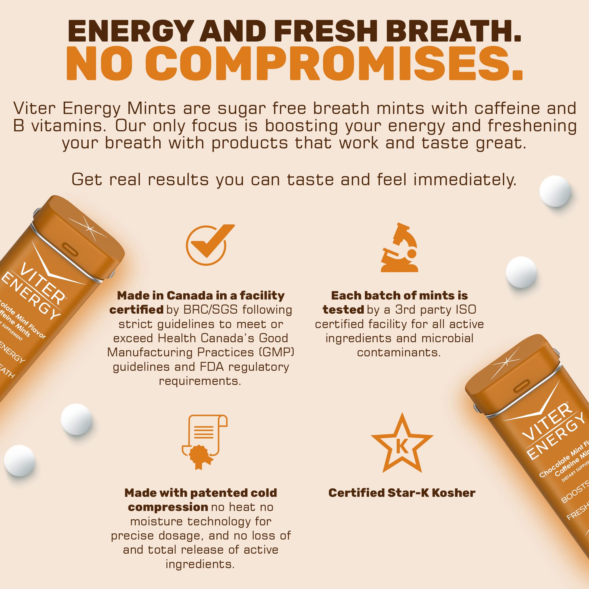 Viter Energy Original Caffeine Mints Chocolate Mint Flavor 6 Pack and 1/2 Pound Bulk Bag Bundle - 40mg Caffeine, B Vitamins, Sugar Free, Vegan, Powerful Energy Booster for Focus and Alertness