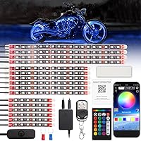 16 PCS Motorcycle RGB Underglow Lights Kit, Music Mode Waterproof Light Bar,with APP and Dual Remote Control for Motorcycles, Trikes and Golf Carts
