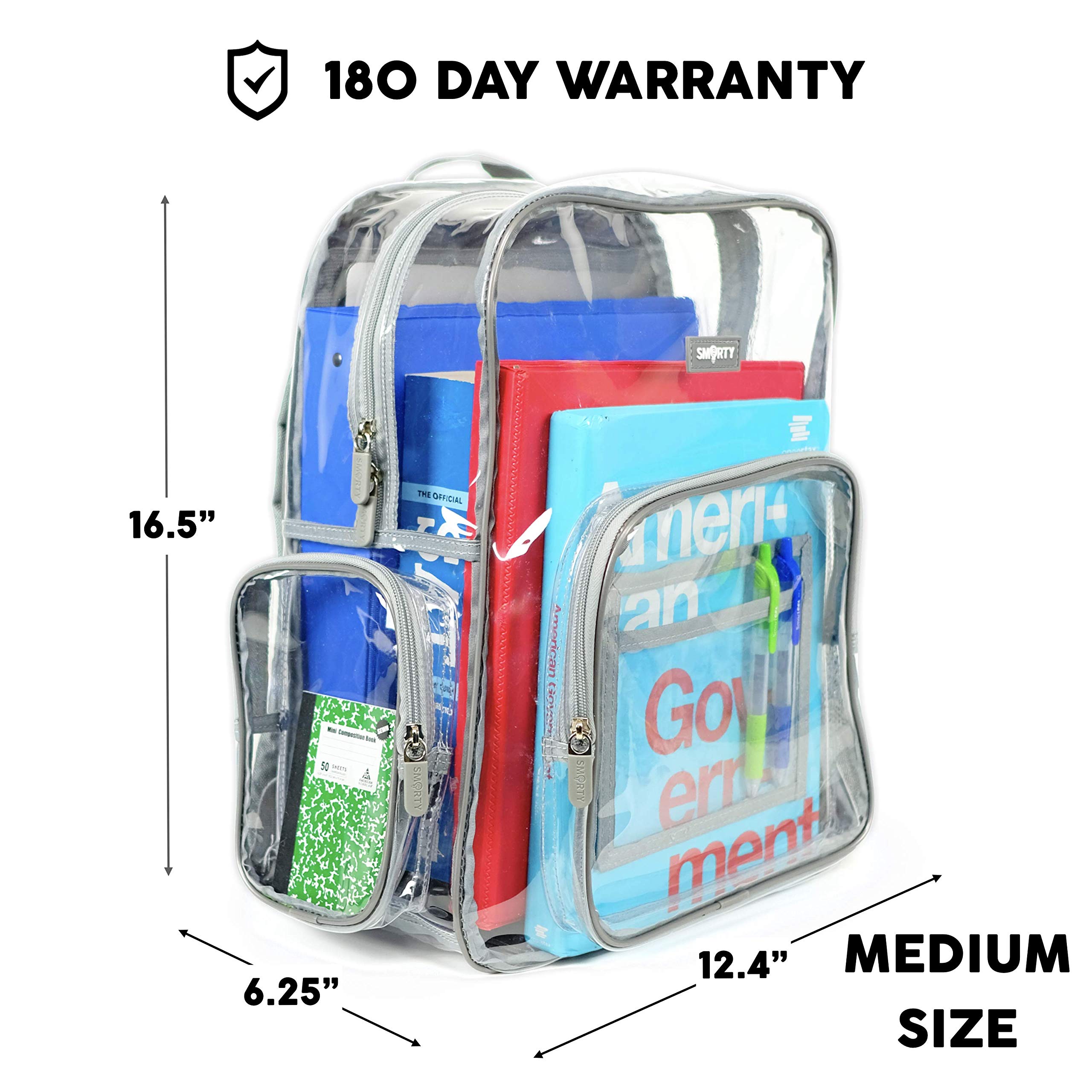 SMARTY Heavy Duty Clear Backpack V6 Durable Transparent See Through Bag (Medium, Gray)