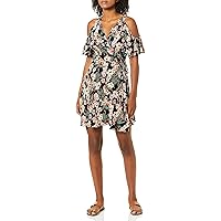 Angie Women's Black Floral Printed Wrap Dress, Small