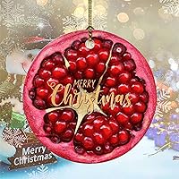 Merry Christmas Fruit Pattern Pomegranate Ceramic Ornament Christmas Tree Ornaments Hanging Accessories Double Sides Printed Keepsake Ornament for Outdoor Indoor Tree Decorations Decor Gifts 3