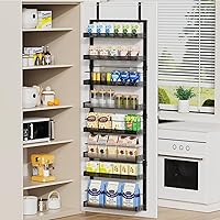 8-Tier Over the Door Pantry Organizer, Large Door Spice Rack with Adjustable Metal Baskets, Heavy Duty Hanging or Wall Mounted Storage Organizer for Kitchen Pantry and Room Wall