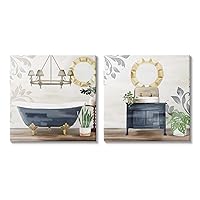 Stupell Industries Chic Bathroom Interior Still Life Bathtub Sink Plants, Design by Kim Allen Canvas Wall Art, 2pc, Each 24 x 24, Blue