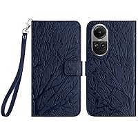 Cell Phone Flip Case Cover Case Compatible with Oppo Reno 10 Case with Card Holder and Wrist Strape Wallet Flip Cover Premium PU Leather Wallet Case with Kickstand (Color : Blue)
