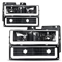 AUTOSAVER88 LED DRL Headlights Assembly Compatible with 1990-1999 Chevy C/K C10 Suburban Tahoe GMC Yukon Headlight Headlamp Replacement Pair with Daytime Running Light Black Housing Clear Reflector