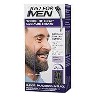 Touch of Gray Mustache & Beard, Beard Coloring for Gray Hair with Brush Included for Easy Application, Great for a Salt and Pepper Look - Dark Brown & Black, B-45/55, Pack of 1