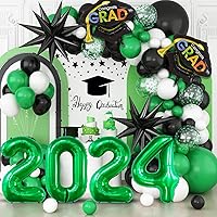 Graduation Balloons Garland Arch Kit, Graduation Balloons Class of 2024, Green and Black White Balloons with Graduation Class Foil Balloons for 2024 Graduation Party Decor