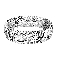 ThunderFit Silicone Wedding Bands for Women, Breathable Printed Design - 5.5mm Width 1.8mm Thick