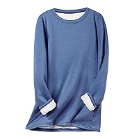 Flygo Women's Winter Fleece Sherpa Lined Crewneck Pullover Sweatshirt Warm Tunic Tops Loungewear