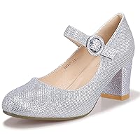 IDIFU Women's Candy Dress Mary Jane Shoes Low Block Heels Closed Round Toe Office Work Church Wedding Pumps