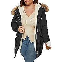 Geschallino Women's Plus Size 3-in-1 Parka Coat Zip Detachable Warm Fleece Lined Outwear with Waist Drawstring (1X-5X)