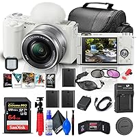 Sony ZV-E10 Mirrorless Camera with 16-50mm Lens (White) (ILCZV-E10L/W) + 64GB Card + Filter Kit + Corel Photo Software + Bag + 2 x NPF-W50 Battery + External Charger + Card Reader + More (Renewed)