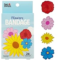 BioSwiss Bandages, Flowers Shaped Self Adhesive Bandage, Latex Free Sterile Wound Care, Fun First Aid Kit Supplies for Kids and Adults, 24 Count